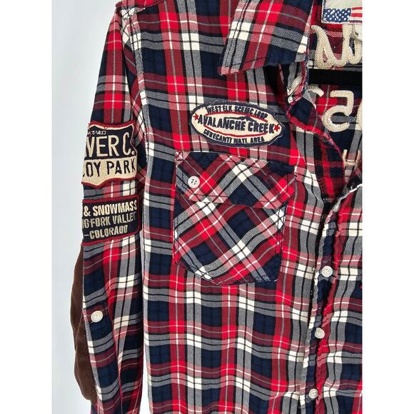 POP USA Flannel Shirt S Embroidered Patches Arkansas River Aspen CO Campground - Picture 4 of 6